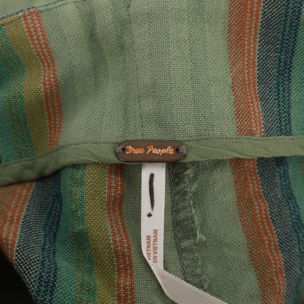 Free People Wide-Leg Striped Pants in Sage Green with Blue & Rust Stripes - Picture 6 of 7